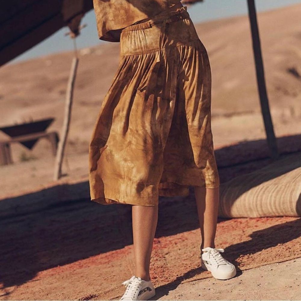 Madewell Boho Tie-Front Paperbag Midi‎ Skirt in Tie Dye Gold Yellow Womens M